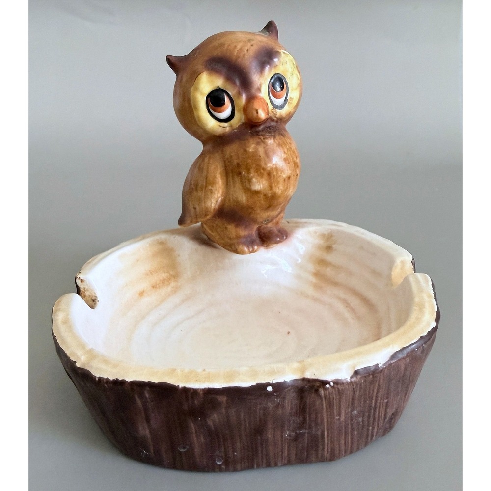 VTG Lorrie Design Owl Ashtray Trinket Dish Mid Century Kitsch Ceramic MCM Japan